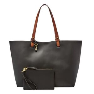 Fossil Black Tote with Brown Handles and Gold Hardware